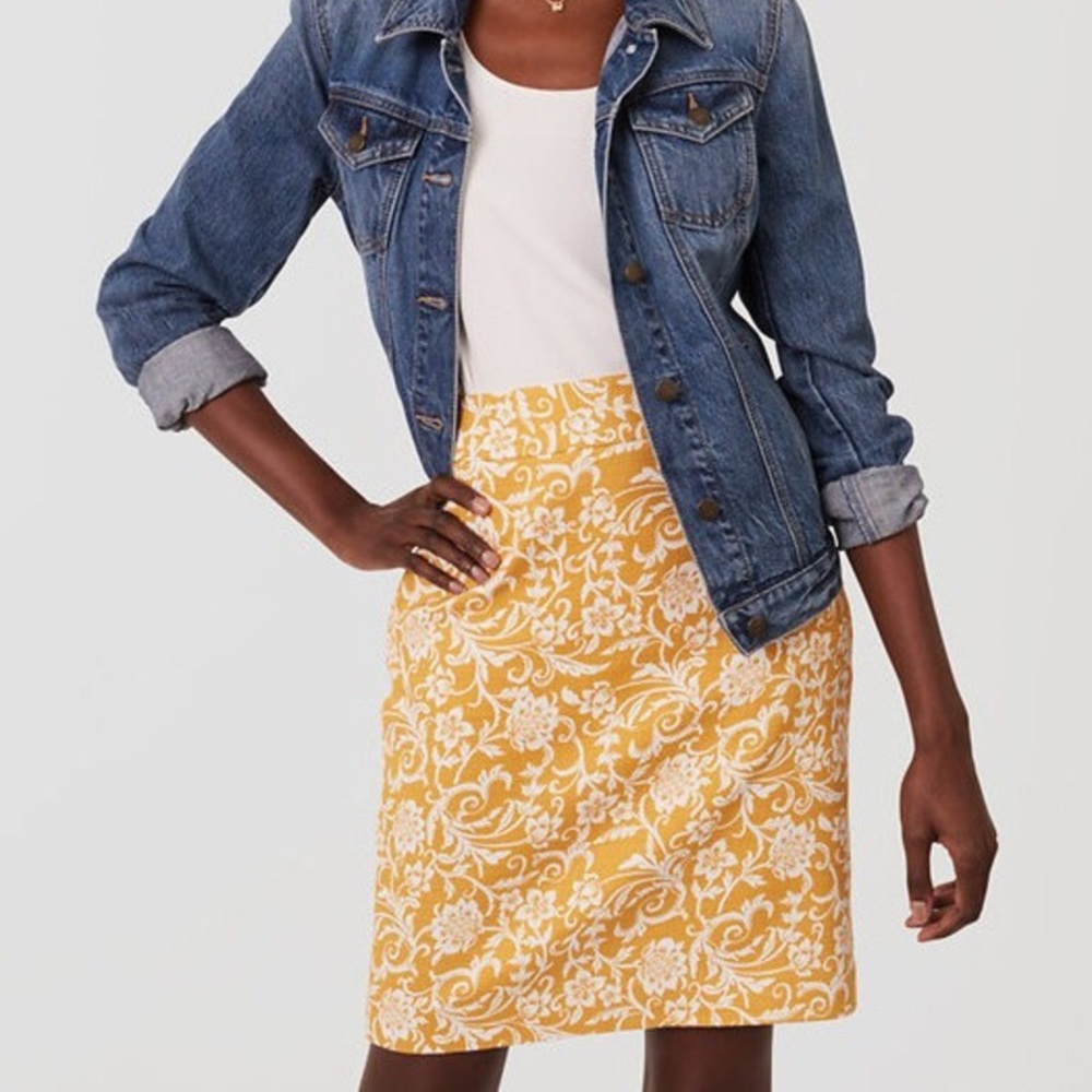 Loft Yellow Floral Pencil Skirt